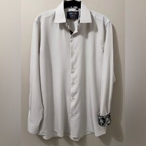 Azaro Uomo Men's Slim Fit Dot Print Performance Dress Shirt 4 Way Stretch Size M